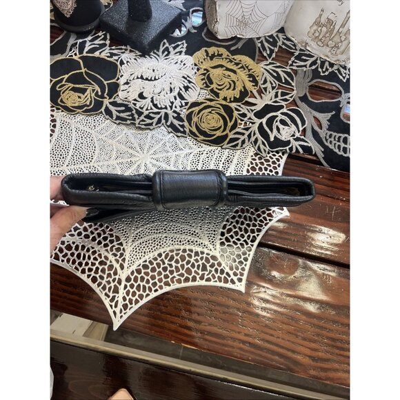 Banana Republic Bow Leather Clutch Womens Small Bag Black Leather Evening Purse - Picture 5 of 12